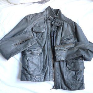 Grey moto leather jacket